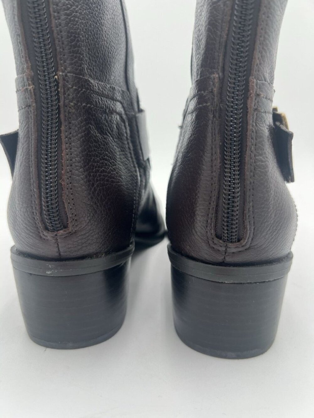 Nine West Sylvia Ankle Boots Brown Pebbled Leather Buckle Block Heel Size 9 NWOB - Picture 10 of 14